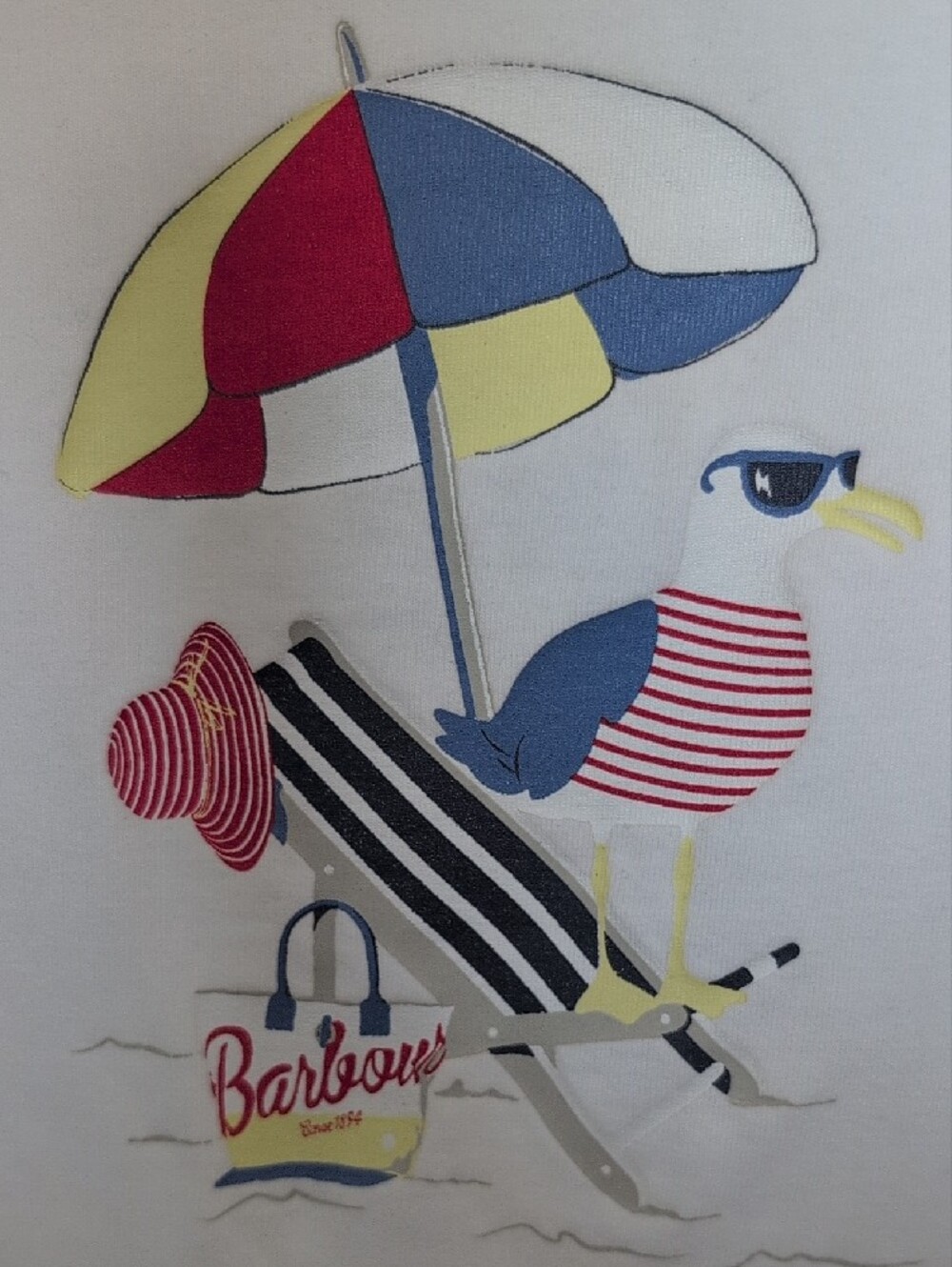 Barbour White Tee with Multicolor Beach Seagull Graphic - Picture 3 of 8